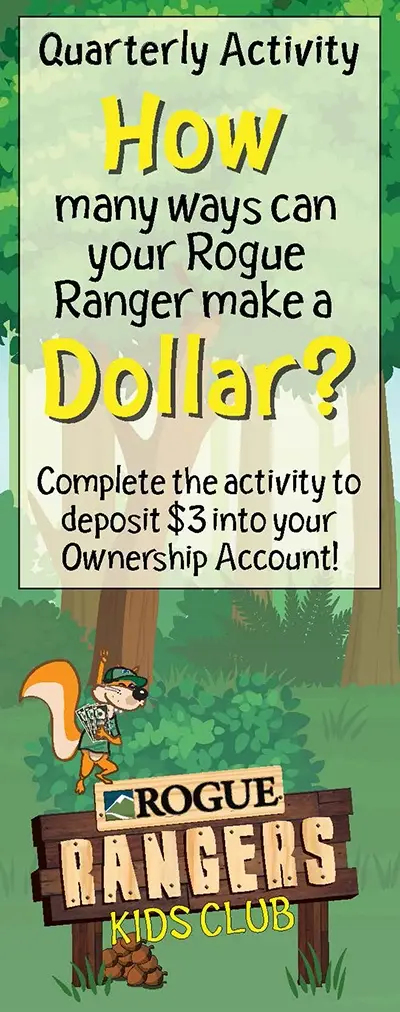 Quarterly activity, how many ways can your rogue ranger make a dollar? complete the activity to deposit $3 into your ownership account!